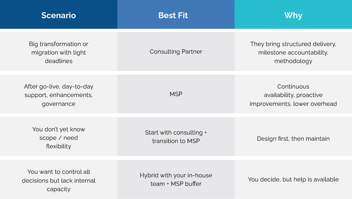 Salesforce Consulting Partner vs Managed Service Provider